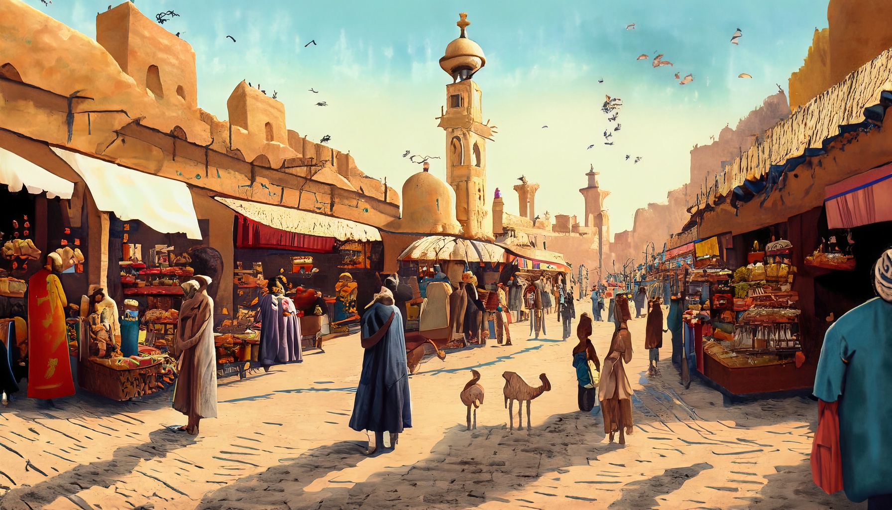 Firefly ancient city market place full of shops and people and camels 98136